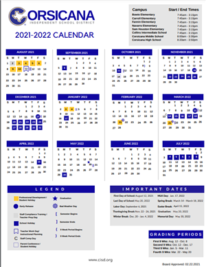 CISD School Calendar 21-22